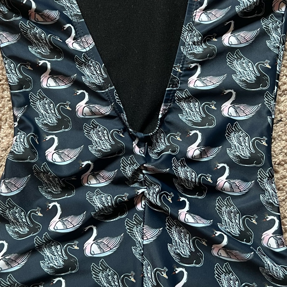 Boatneck audition dance wear black swan leotard with low, pinched back. - Picture 2 of 2